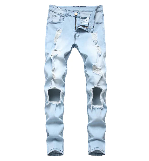 Chic Light Blue Men's Ripped Jeans