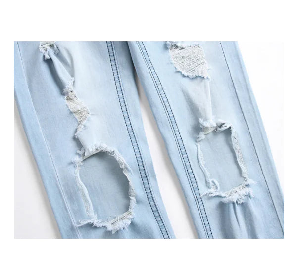 Chic Light Blue Men's Ripped Jeans