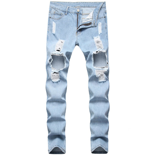 Chic Light Blue Men's Ripped Jeans