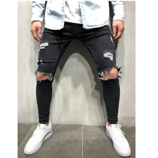 Chic Light Blue Men's Ripped Jeans